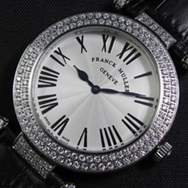 楽しい買い物 FRANCK MULLER コピー時計 ロンド クォーツムーブメント搭載 シルバーダイアル  革ベルト
